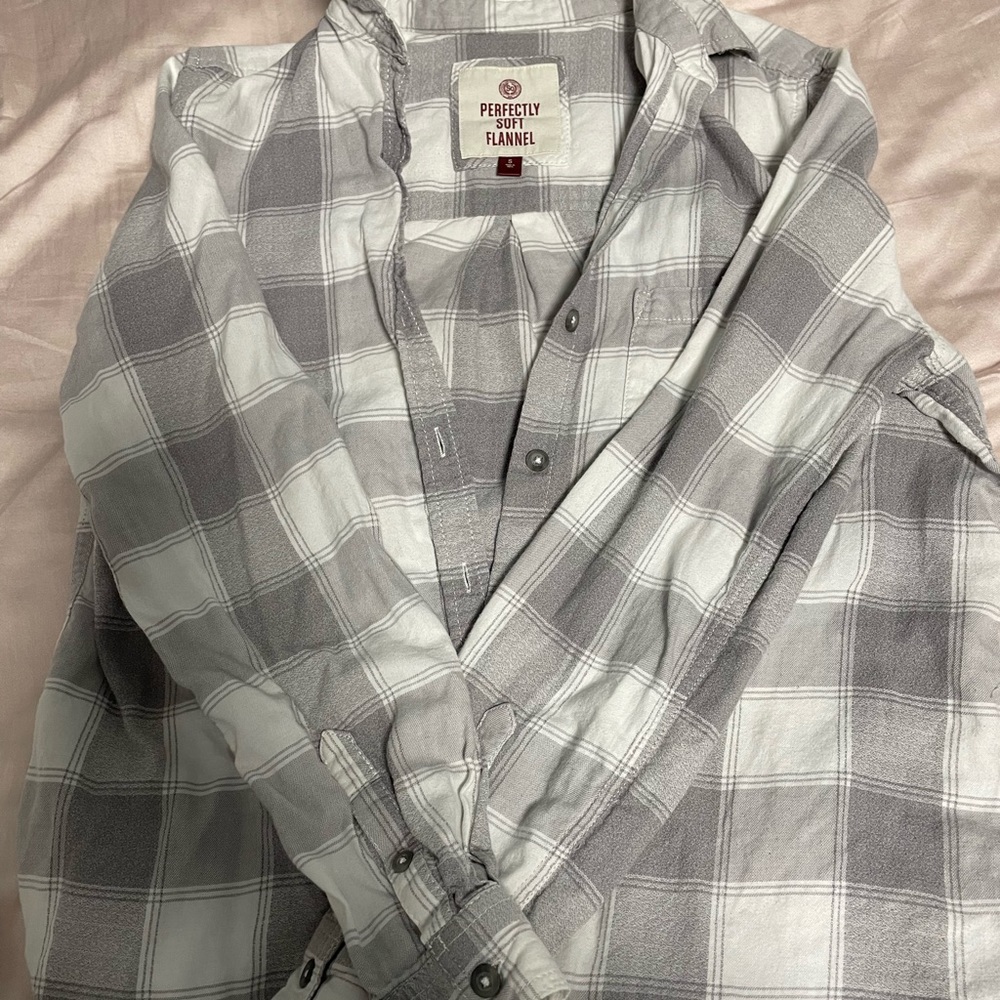 small grey and white plaid flannel